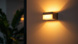 A photograph of a beautifully designed led wall light installed in a modern interior setting