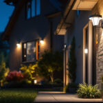 A photograph of a well-lit outdoor security lighting installation in a residential setting