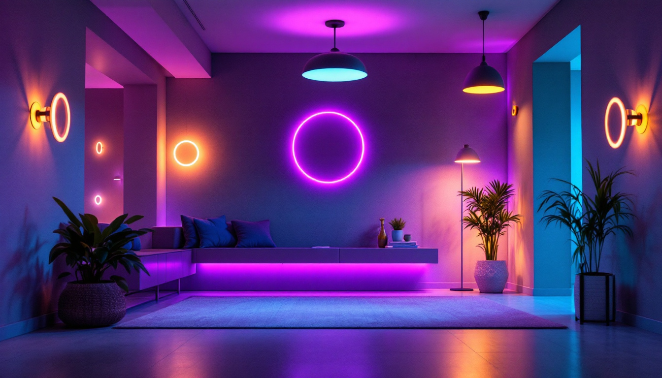 A photograph of a modern interior space illuminated by various stylish led lighting fixtures