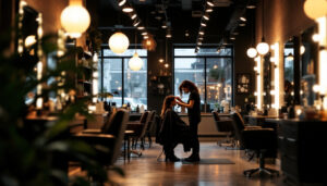 A photograph of a well-lit hair salon interior