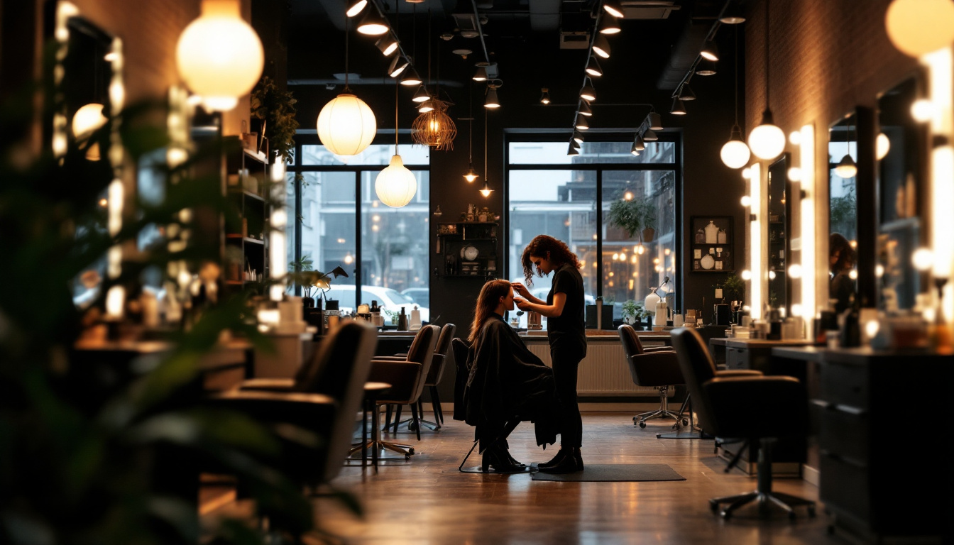 A photograph of a well-lit hair salon interior