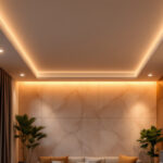 A photograph of a beautifully designed interior space featuring recessed lighting