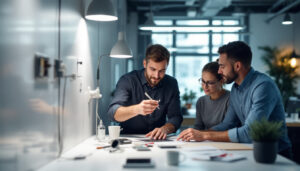 A photograph of a team of professionals engaging in a hands-on training session