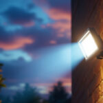 A photograph of a lighting contractor expertly installing a flood light in an outdoor setting