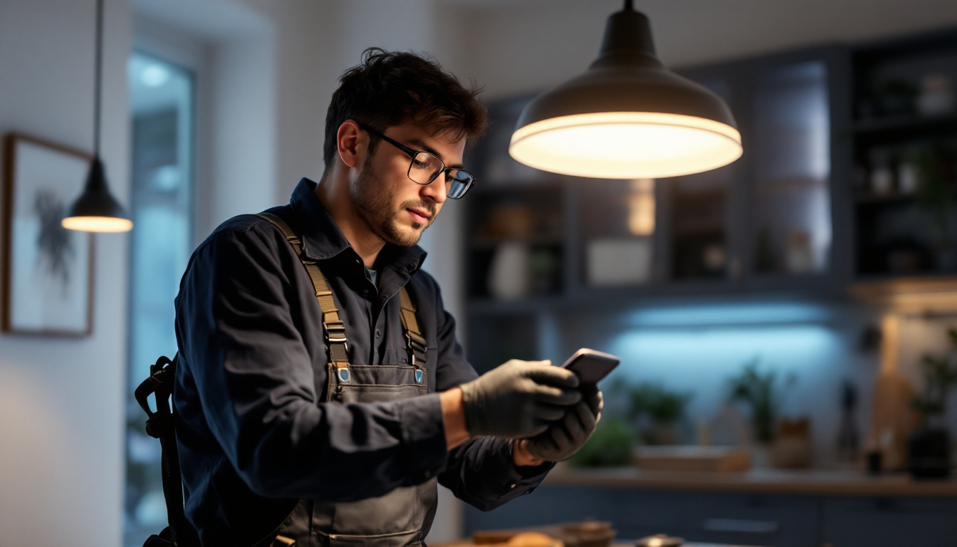A photograph of capture a photograph of a modern lighting contractor in action