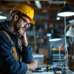 A photograph of a lighting contractor in action