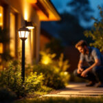 A photograph of a well-lit outdoor setting at dusk