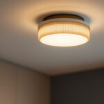 A photograph of a beautifully designed flush mount light fixture installed in a stylish interior setting