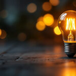 A photograph of a close-up of a 12-volt screw-in led bulb illuminated in a cozy