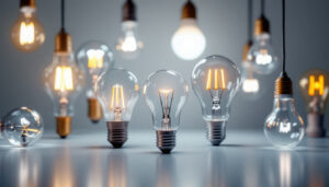 A photograph of a variety of light bulbs