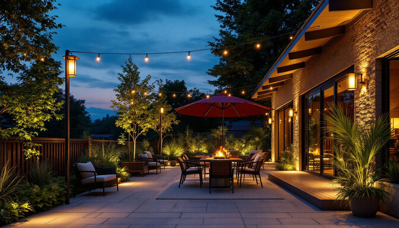 A photograph of a beautifully lit outdoor space at dusk