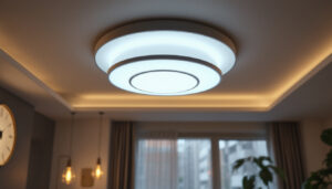 A photograph of a beautifully designed ceiling light fixture in a well-lit room