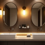 A photograph of a beautifully designed bathroom featuring stylish bath vanity lights that highlight the elegance of the space
