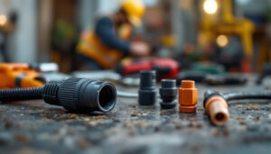 A photograph of a close-up shot of various waterproof wire connectors in use