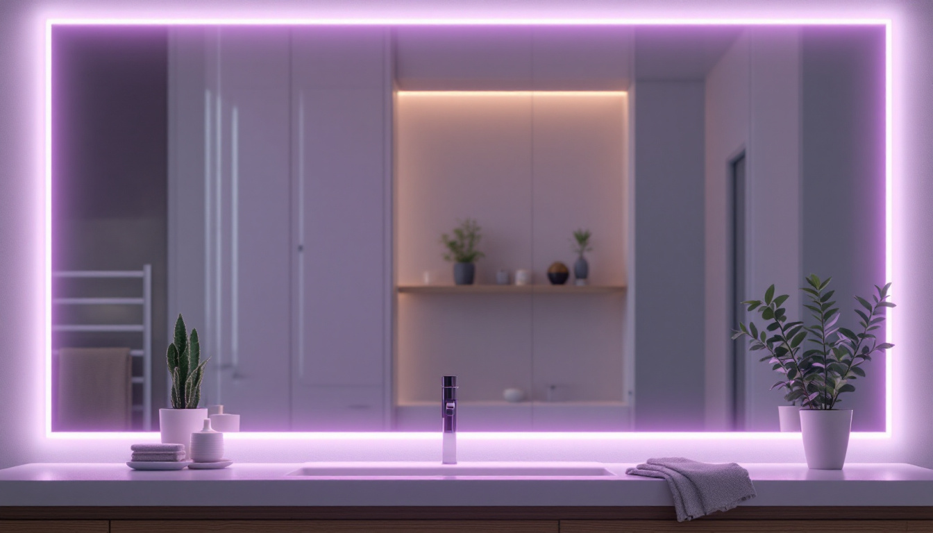 A photograph of a stylish led mirror in a modern bathroom setting