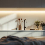 A photograph of a beautifully designed cabinet with integrated lighting