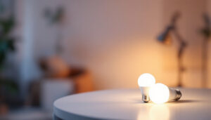 A photograph of a brightly lit room showcasing a type a bulb in use