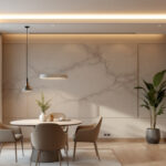 A photograph of a beautifully designed dining room featuring an elegant led flat ceiling light