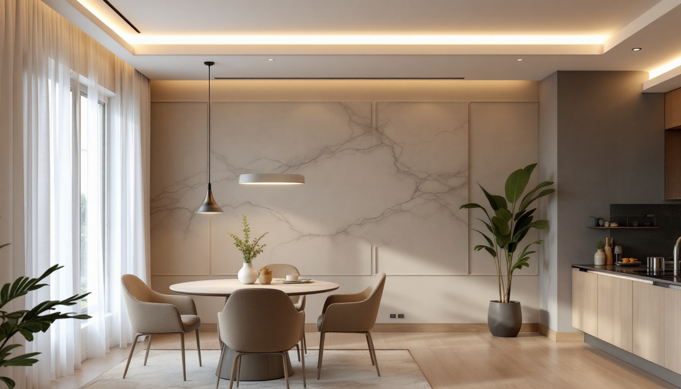 A photograph of a beautifully designed dining room featuring an elegant led flat ceiling light