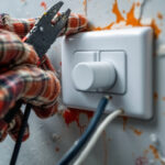 A photograph of a close-up of a dimmable light switch being installed by a lighting contractor