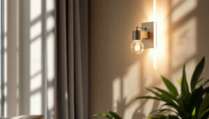 A photograph of a well-designed light sconce in a stylish interior setting