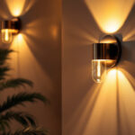 A photograph of a beautifully designed wall light sconce illuminating a cozy living space