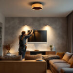 A photograph of a beautifully designed interior space featuring stylish flush mount lights