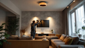 A photograph of a beautifully designed interior space featuring stylish flush mount lights