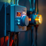 A photograph of a close-up of a timer switch battery wall installation