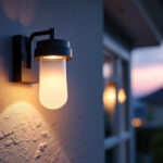 A photograph of a beautifully designed exterior light fixture installed on a stylish home facade