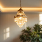 A photograph of a beautifully designed suspension chandelier hanging elegantly in a well-lit