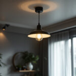 A photograph of a well-designed ceiling light fixture in a stylish interior setting