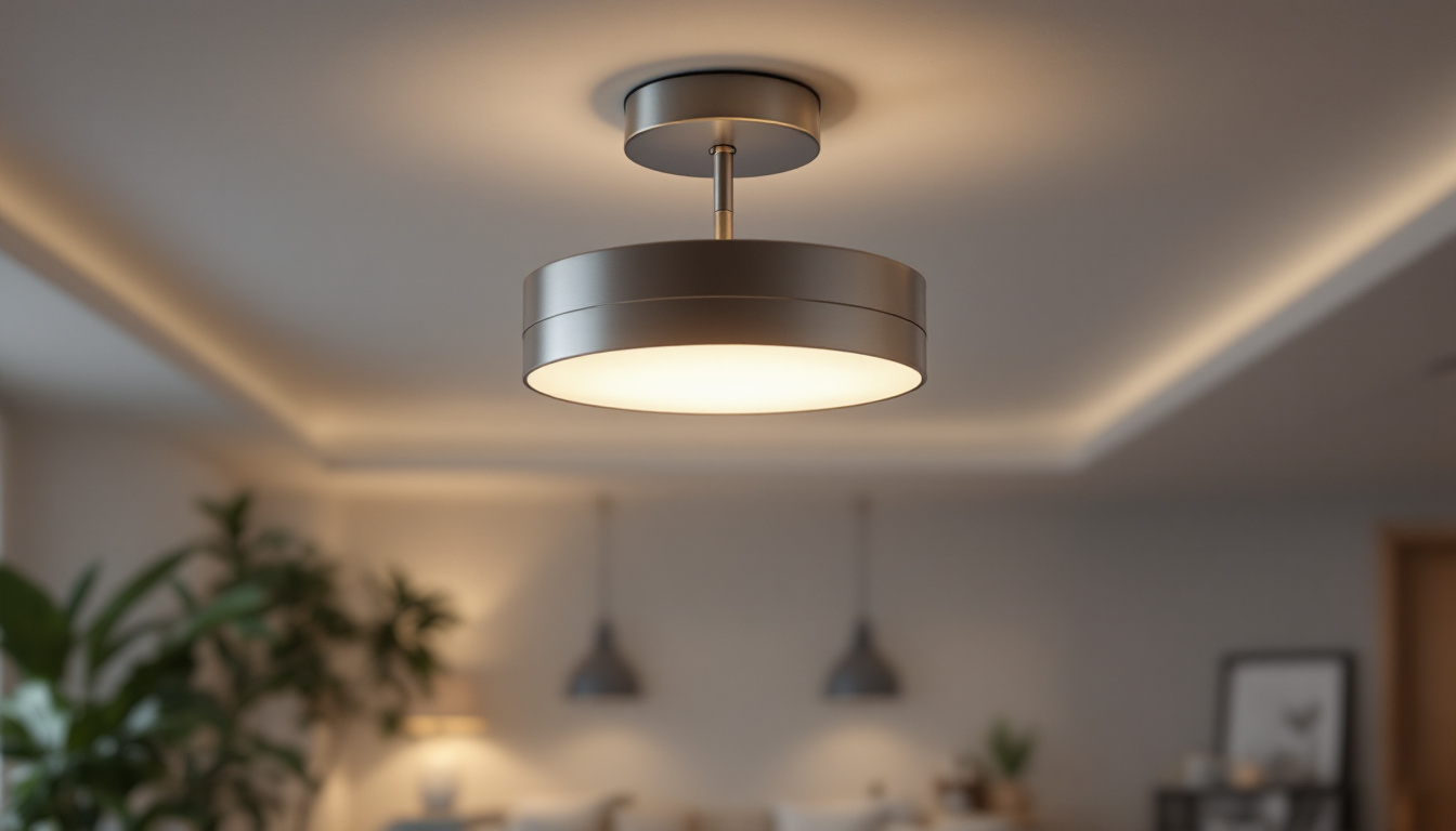A photograph of a beautifully designed semi-flush light fixture installed in a stylish living space