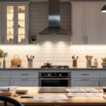A photograph of a beautifully designed kitchen showcasing various styles of under-cabinet lighting