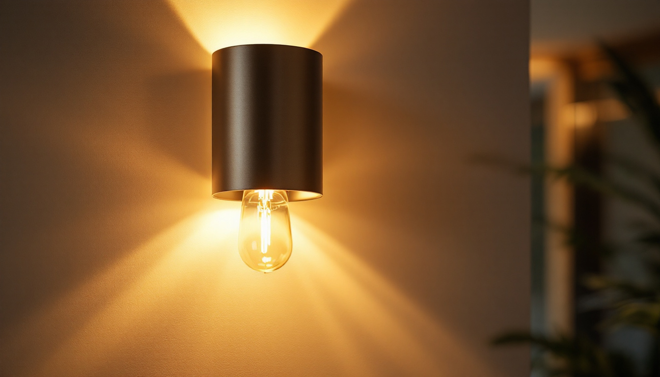 A photograph of a beautifully designed wall sconce illuminated in a stylish interior setting