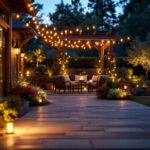 A photograph of a beautifully illuminated outdoor space featuring various styles of led lights