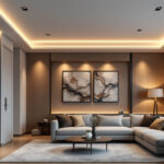 A photograph of a well-lit room featuring stylish recessed lighting installations