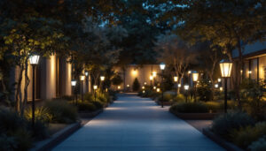 A photograph of a well-lit outdoor space showcasing various styles of led lamps in use