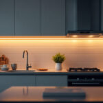 A photograph of a well-lit kitchen or cabinet space showcasing sleek led cabinet lights in action