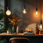 A photograph of a stylishly arranged interior space featuring a variety of led bulb light fixtures in use