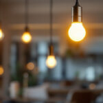 A photograph of a modern led light bulb fixture installed in a stylish home or office setting