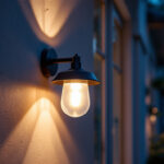 A photograph of a beautifully designed wall lamp installed outside a home