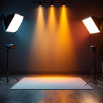 A photograph of a modern lighting setup featuring various types of lights and ballasts in a stylish interior environment