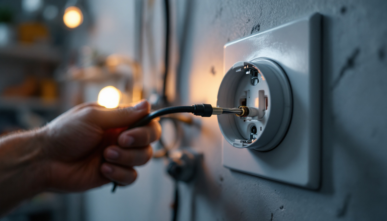 A photograph of a close-up shot of a dryer power outlet installation