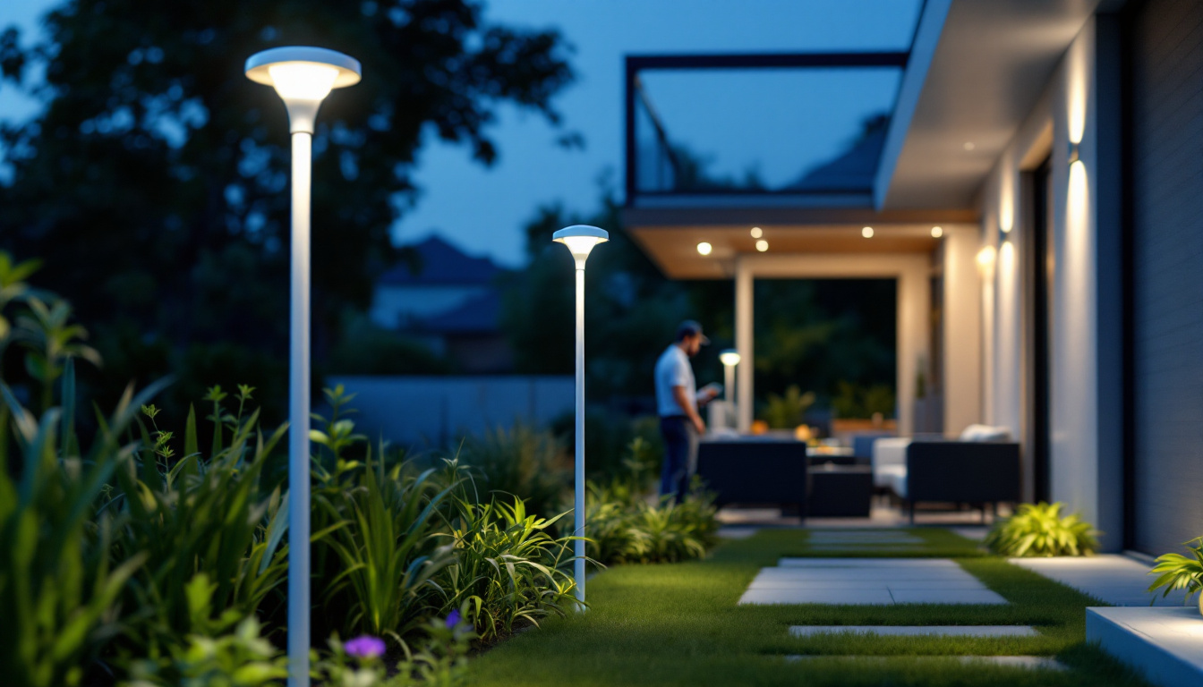 A photograph of a modern outdoor space illuminated by sleek led solar lights