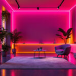 A photograph of a beautifully lit interior space showcasing strip led lights in various applications