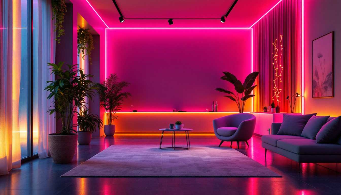 A photograph of a beautifully lit interior space showcasing strip led lights in various applications