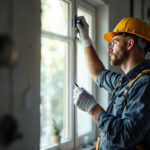 A photograph of a lighting contractor expertly installing or adjusting a daylight sensor in a well-lit environment