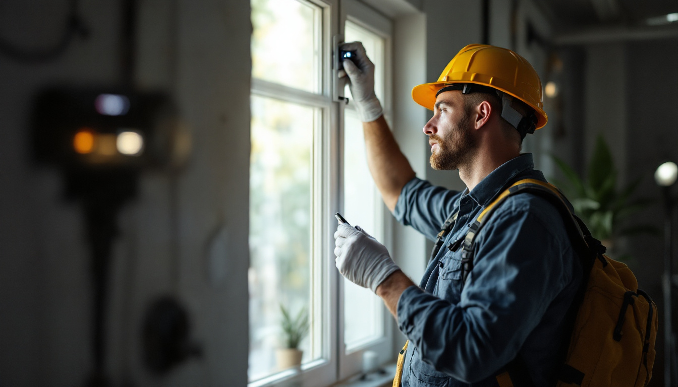 A photograph of a lighting contractor expertly installing or adjusting a daylight sensor in a well-lit environment