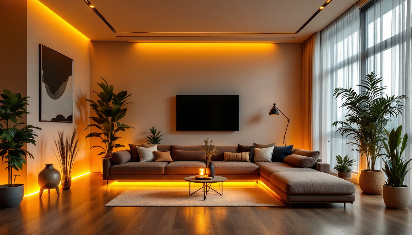 A photograph of a beautifully designed space showcasing various applications of amber led lighting